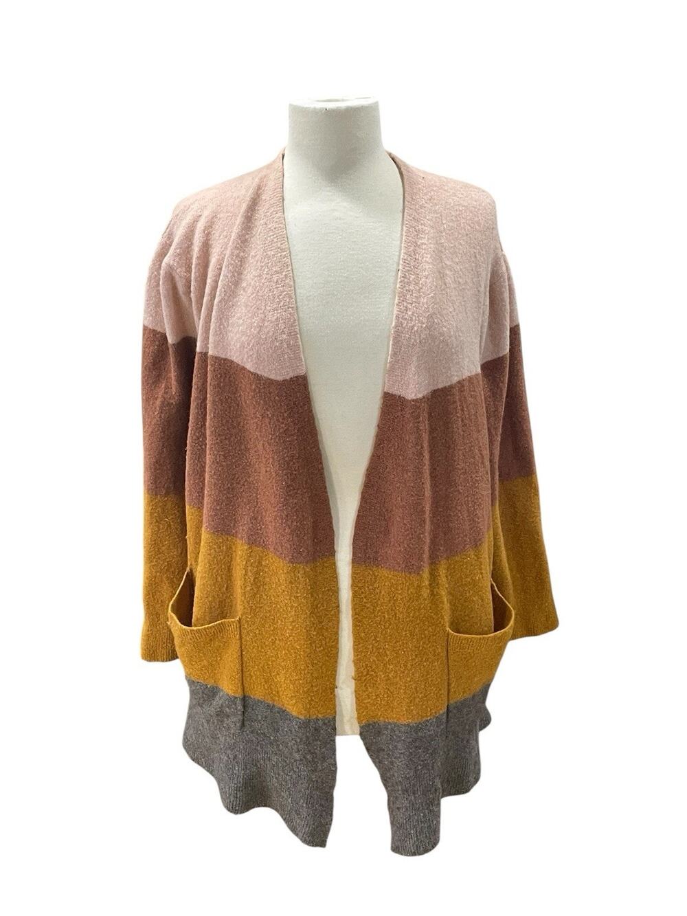 MADEWELL Women's Sweater Sz-2XL Orange /Cream Wool Alpaca Blend Striped Cardigan